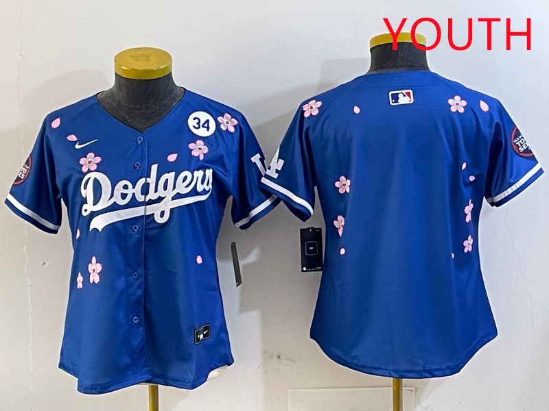 Youth Los Angeles Dodgers Blank Blue Sakura Edition 2025 Nike MLB Jersey style 4